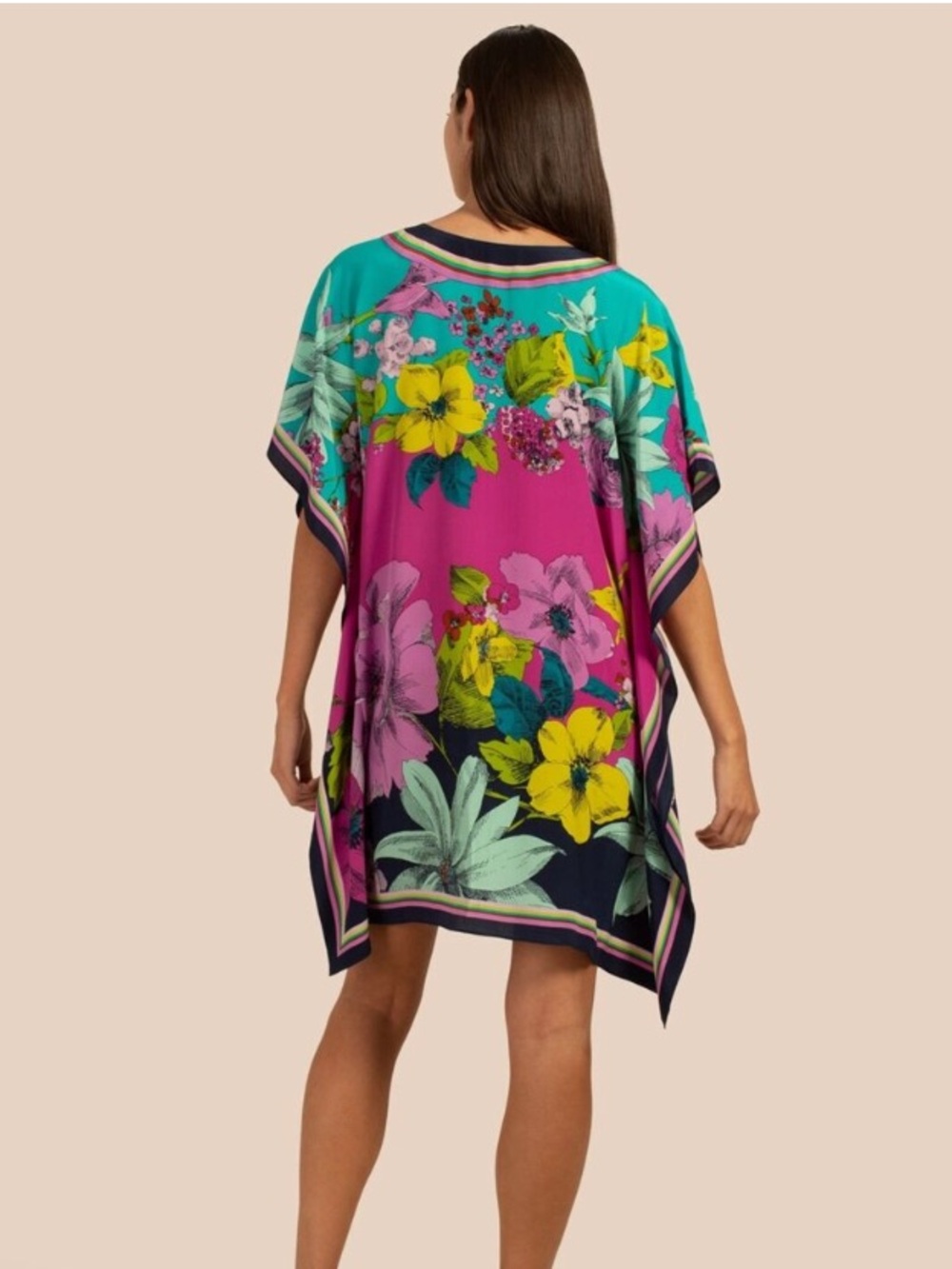 Trina Turk “Theodora” Bright Fuchsia & Turquoise Floral V-Neck Swim Coverup - Picture 14 of 16